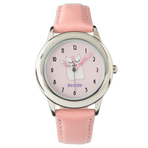 Cute Pink Sleeping Kitty Cat Watch