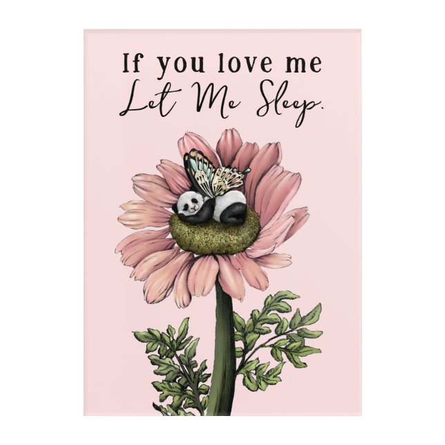 Cute Pink Sleeping Panda Bear Fairy Throw Pillow Acrylic Print (Front)