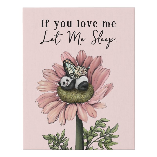 Cute Pink Sleeping Panda Bear Fairy Throw Pillow Faux Canvas Print (Front)