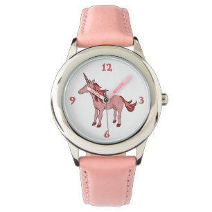 Cute Pink Sleeping Unicorn Drawing Girly Watch