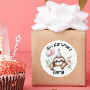 Cute pink sloth Birthday Party favours Classic Round Sticker