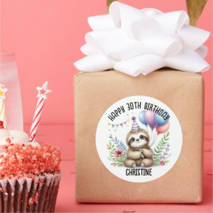Cute pink sloth Birthday Party favours Classic Round Sticker