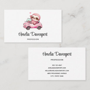 Cute Pink Sloth Driving a Car Business Card