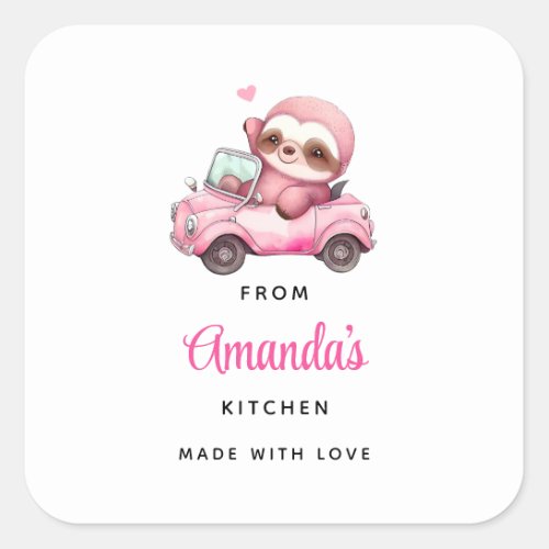 Cute Pink Sloth Driving a Car Kitchen Square Sticker