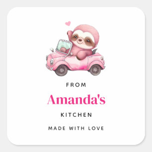 Cute Pink Sloth Driving a Car Kitchen Square Sticker