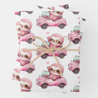 Cute Pink Sloth Driving a Car Pattern