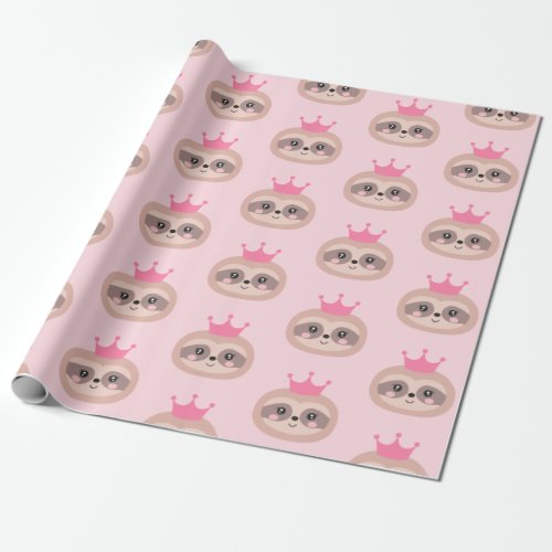 Cute Pink Sloth Princess Wrapping Paper