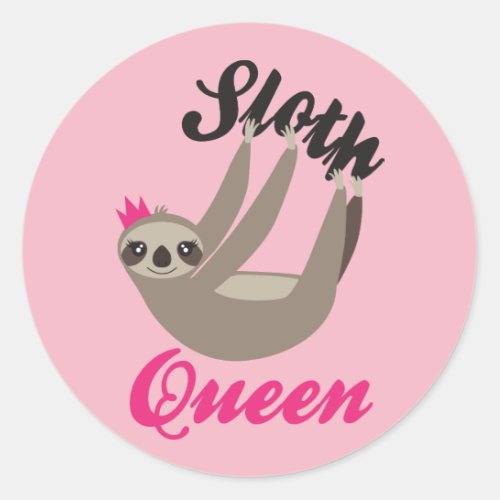 Cute Pink Sloth Queen Stickers