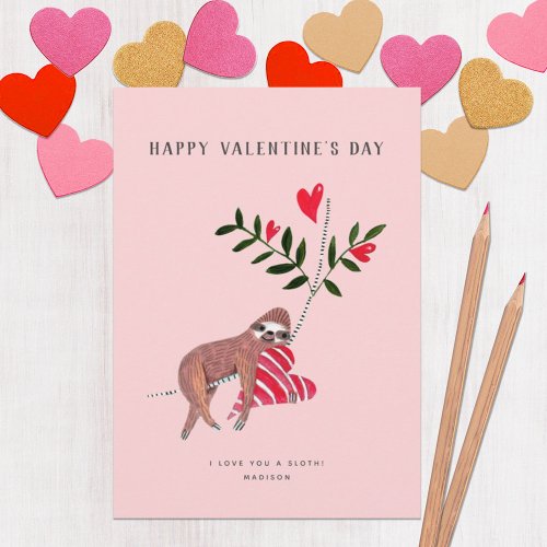 Cute Pink Sloth Valentine Greeting card