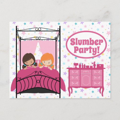 Cute Pink Slumber Party Birthday Party Invitation Postcard