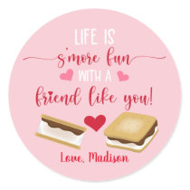 Cute Pink S'more Fun With A Friend Valentine's Day Classic Round Sticker