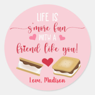 Cute Pink S'more Fun With A Friend Valentine's Day Classic Round Sticker