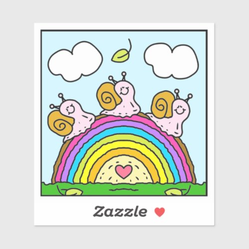 Cute Pink Snails Crossing Rainbow Log Vinyl Sticker
