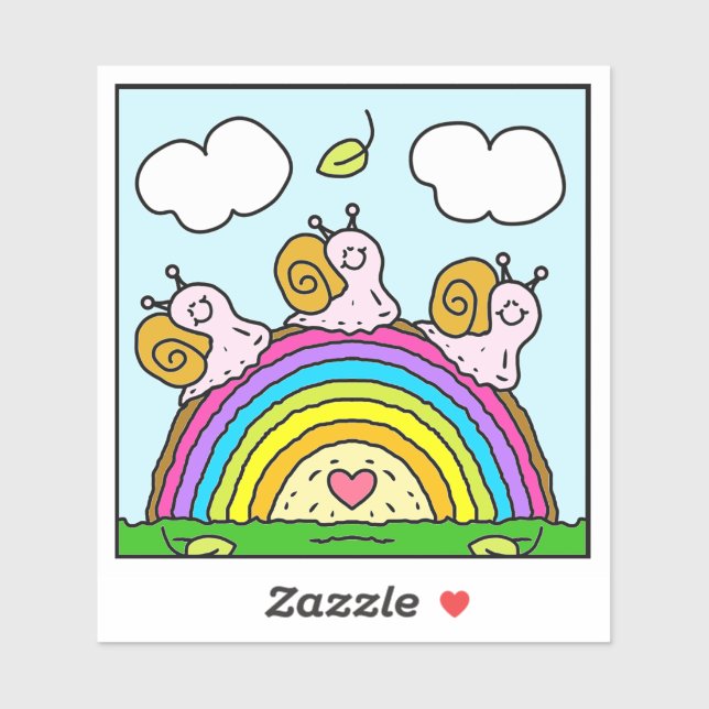 Cute Pink Snails Crossing Rainbow Log Vinyl Sticker (Sheet)