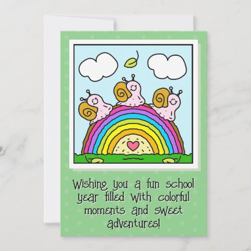 ❤️ Cute Pink Snails Rainbow Log Back To School Card