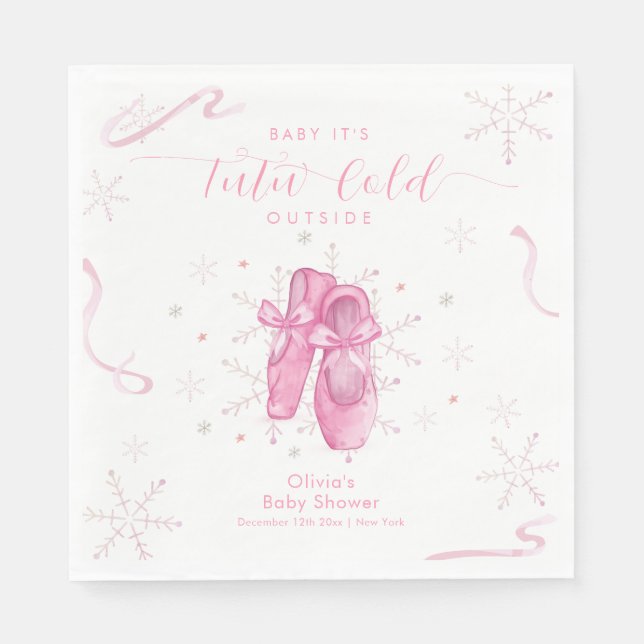 Cute Pink Snowflake Ballerina Girl Baby Shower  Napkins (Front)