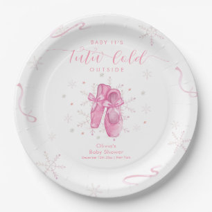 Cute Pink Snowflake Ballerina Girl Baby Shower  Paper Plates