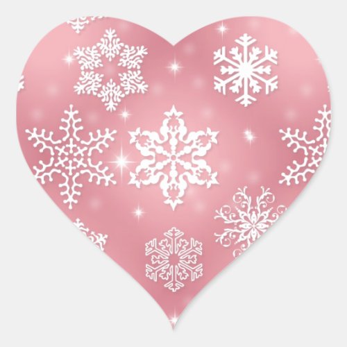 Cute Pink Snowflakes Heart Sticker