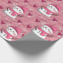 Cute Pink Snowman hearts Personalized Name