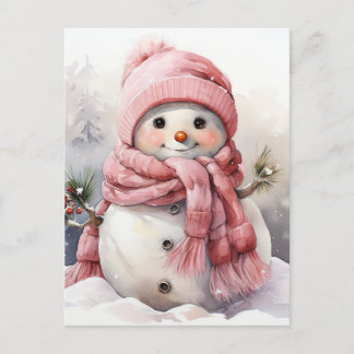 Cute pink Snowman Holiday Postcard