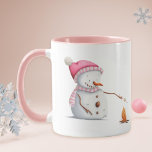 Cute Pink Snowman  Mug<br><div class="desc">Cute mug with an illustration of a Snowman with a pink hat and scarf roasting marshmallows. Great gift for the upcoming holidays. Personalize the text with your own message. Illustrated and designed by Patricia Alvarez.</div>