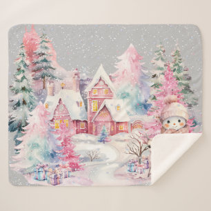 Cute Pink Snowman Winter Wonderland Sherpa Blanket