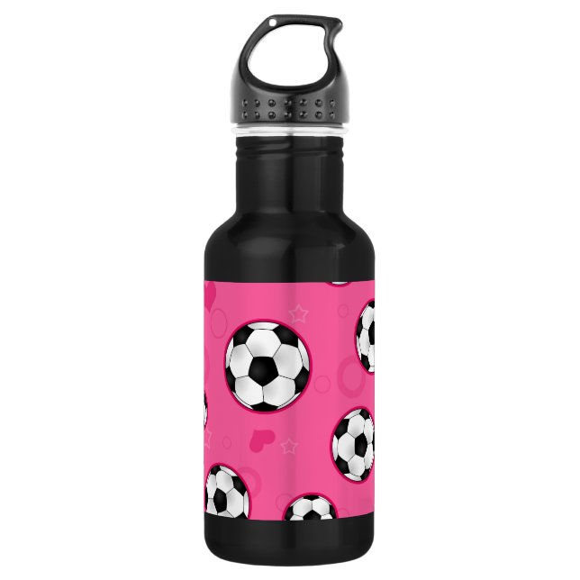 Cute Pink Soccer Star Print Water Bottle (Front)