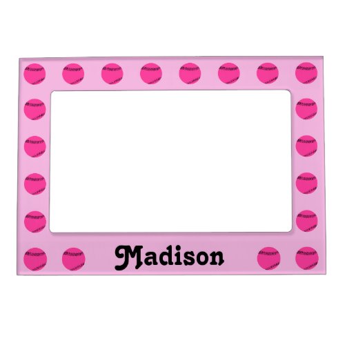 Cute Pink Softball Custom Magnetic Picture Frame