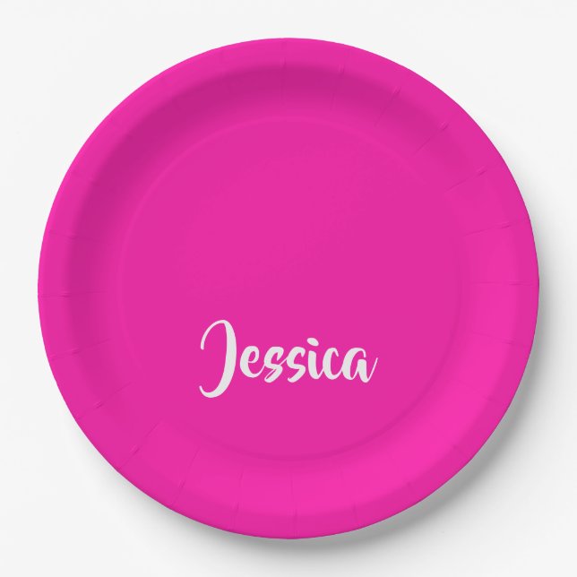 Cute pink solid plain paper plates (Front)