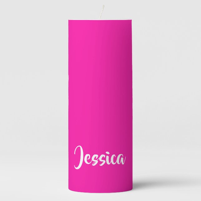 Cute pink solid plain pillar candle (Front)