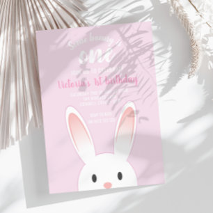 Cute Pink Some Bunny Is One Birthday Invitation