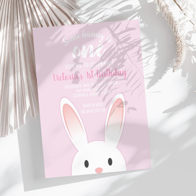 Cute Pink Some Bunny Is One Birthday Invitation (Creator Uploaded)