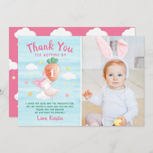 Cute Pink Some Bunny with Carrot Photo Birthday Thank You Card
