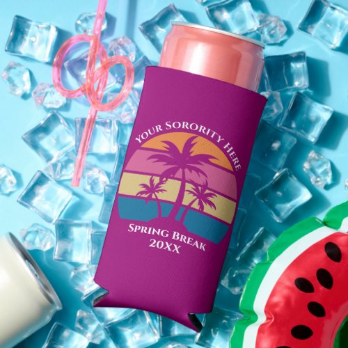 Cute Pink Sorority Spring Break Custom Beach Party Seltzer Can Cooler