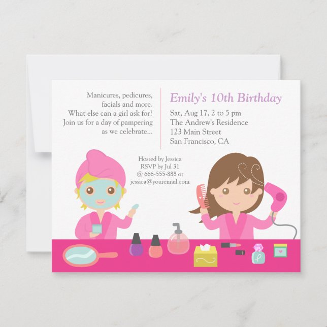 Cute Pink Spa Birthday Party Invitation (Front)