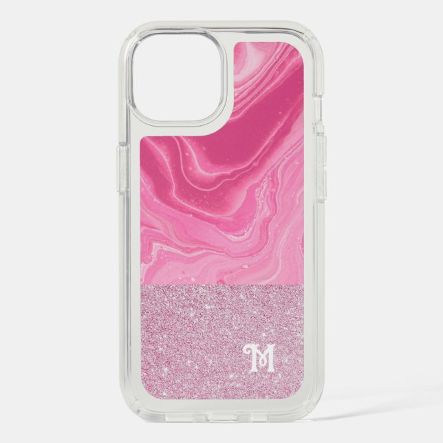 Cute Pink Sparkle Magnifika Marble Speck iPhone Case (Front)