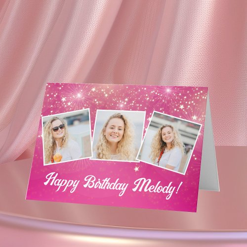 Cute Pink Sparkle Photo Collage Custom Birthday