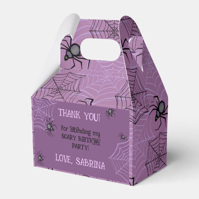 Cute Pink Spider Halloween Birthday Favor Box (Front Side)