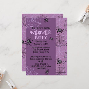 Cute Pink Spider Halloween Party Invitation