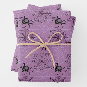 Cute Pink Spider Halloween Wrapping Paper Set of 3