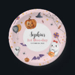 Cute Pink Spooky Halloween Kids Birthday Paper Plates<br><div class="desc">Cute Pink Spooky Halloween Kids Birthday Paper Plates</div>