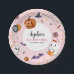 Cute Pink Spooky Halloween Kids Birthday Paper Plates<br><div class="desc">Cute Pink Spooky Halloween Kids Birthday Paper Plates</div>