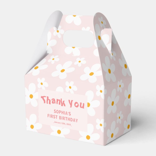 Cute Pink Spring Daisy Birthday Thank You Favor Boxes (Front Side)