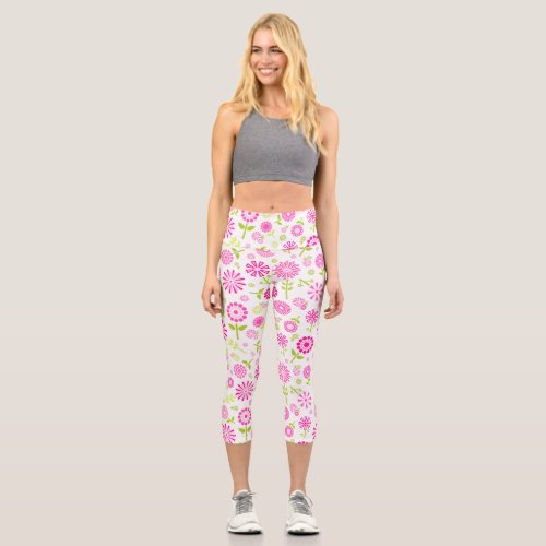 Cute pink spring flowers wallet capri leggings