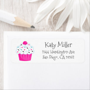 Cute Pink Sprinkle Cupcake Girls Address Label