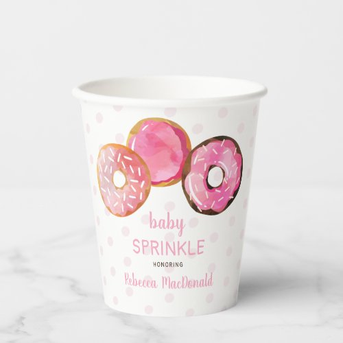 Cute Pink Sprinkle Donuts Girl Baby Shower Paper Cups