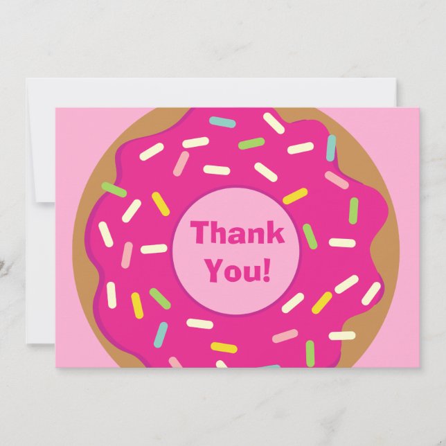 Cute pink sprinkled donut kid's Birthday party Thank You Card (Front)