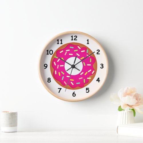Cute pink sprinkled donut kitchen wall clock