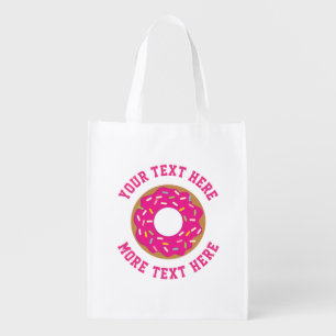 Cute pink sprinkled doughnut custom grocery bag