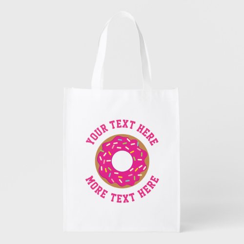 Cute pink sprinkled doughnut custom grocery bag
